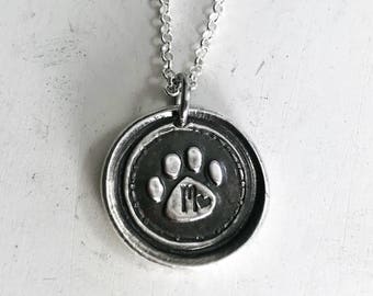 Paw Print Necklace - Fine Silver - Dog Paw - Pet Memorial Jewelry