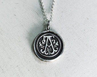 Wax Seal Letter Pendant - Fine Silver - Initial Necklace - Monogram Jewelry