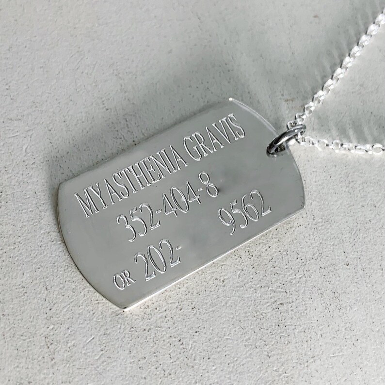 Personalized Sterling Silver Medical Alert Dog Tag Necklace - Etsy