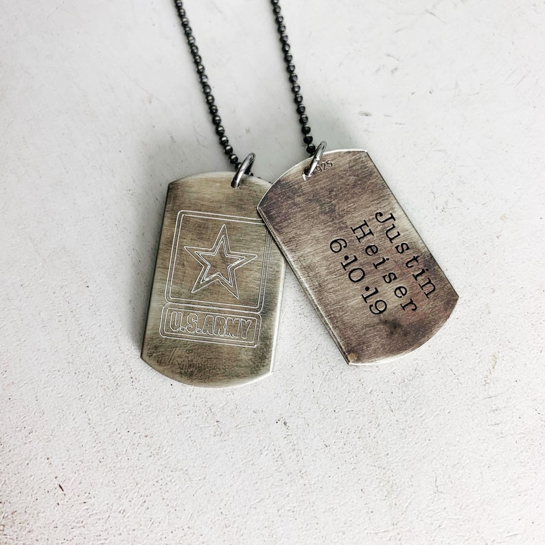 Army Dog Tag Necklace Hand Stamped & Engraved Sterling Etsy