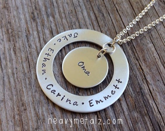 Oma’s Heart - Sterling Silver Hand Stamped Personalized Pendant Name Necklace