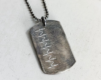 Heartbeat Dog Tag Necklace - Handmade Sterling Silver Dog Tags Necklace - Custom and Personalized Actual Heartbeat Jewelry - Small Dog Tag