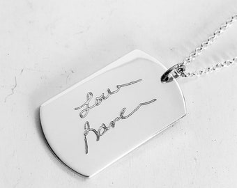 Signature Dog Tag Necklace - Sterling Silver Actual Handwriting Necklace - Custom Pendant Personalized Jewelry