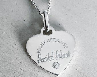 Sanibel Island Pendant - Sterling Silver Heart Charm - Travel Necklace - Location Jewelry