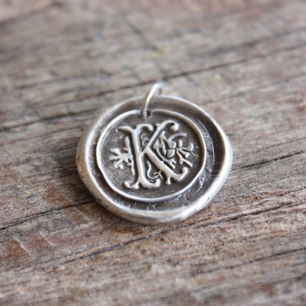 Vintage Inspired Initial Pendant - Handmade Fine Silver Wax Seal Jewelry - Rustic Letter Monogram Necklace Charm