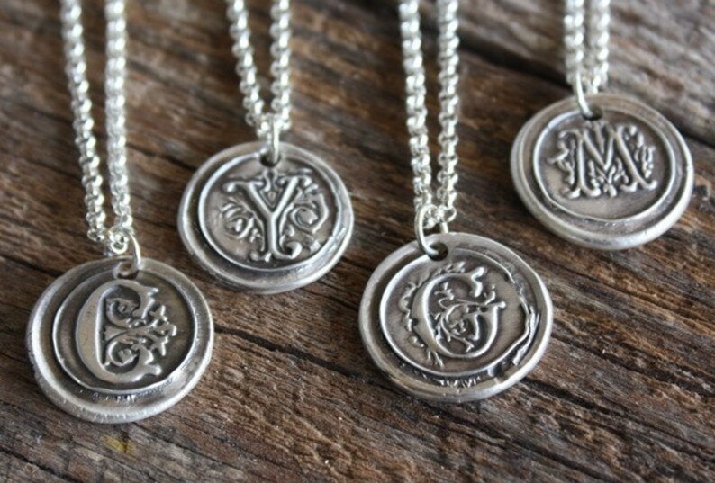 Fine Silver Wax Seal Stamp Necklace Vintage Inspired Letter Etsy