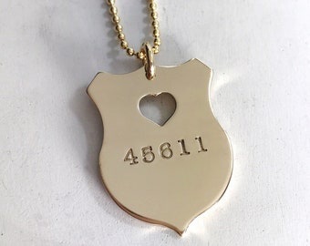 Personalized 14K GoldFill Police Badge Necklace – Law Enforcement Jewelry