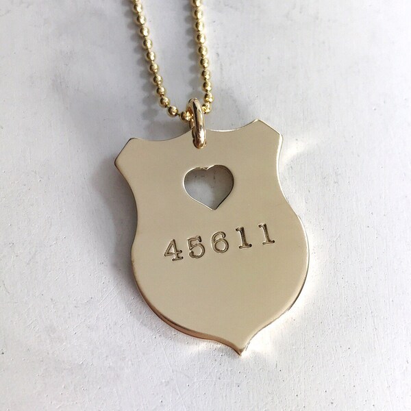 Police Badge Necklace - 14K GoldFill - Law Enforcement Deputy Sheriff Officer Jewelry - Police Officer Gifts