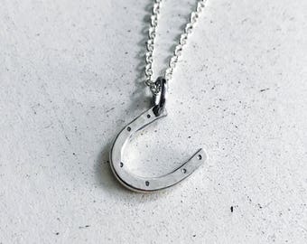 Horseshoe Necklace - Handmade Sterling Silver Charm - Equestrian Jewelry