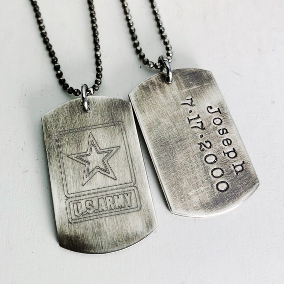 Necklaces : Sterling Silver Military Dog Tag Pendant w/