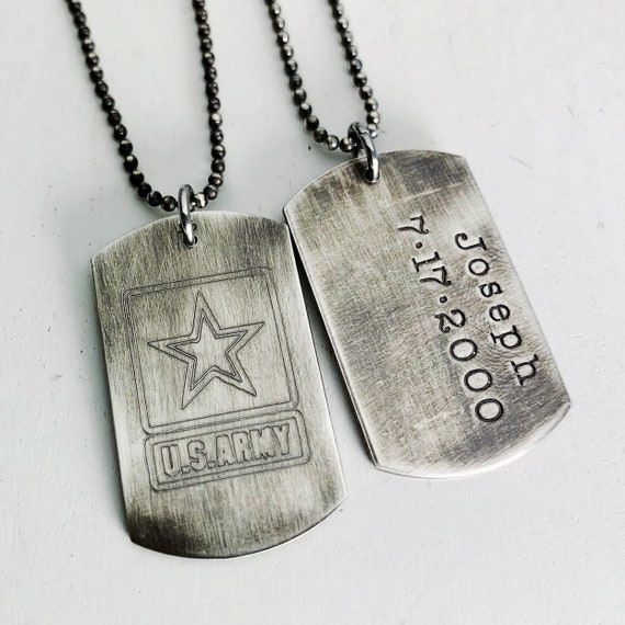 Army Dog Tag Necklace - Hand Stamped & Engraved Sterling Silver Dog Tags Necklace - US Military Deployment Gift - Army Mom Personalized Gift