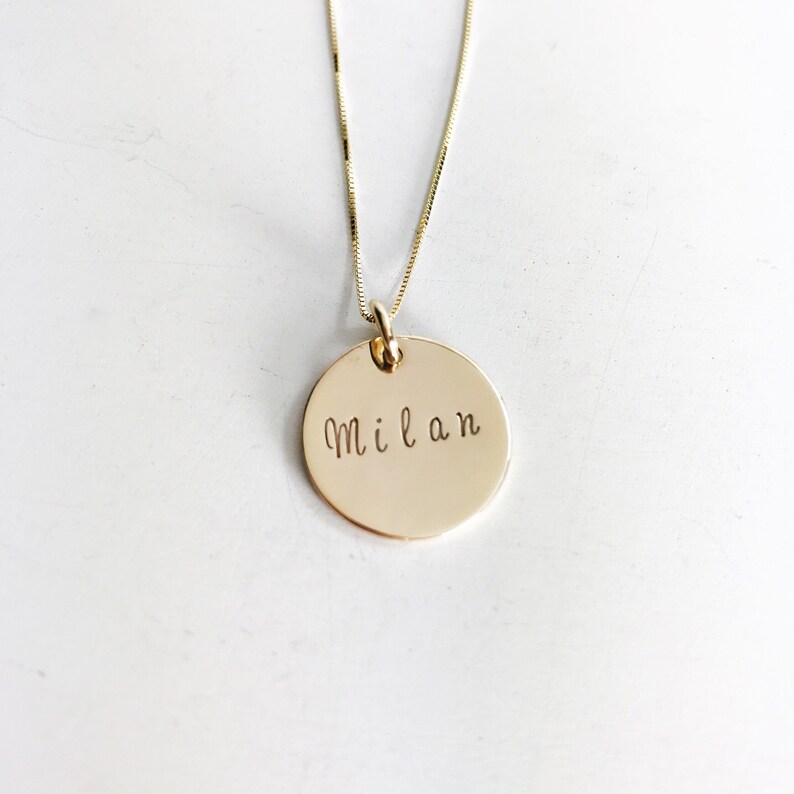 Name Necklace Real 14k Gold Jewelry Hand Stamped Image 0