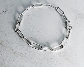 Paperclip Chain Bracelet - Sterling Silver - Charm Bracelet