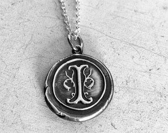 Wax Seal Letter Pendant - Fine Silver - Initial Necklace - Monogram Jewelry