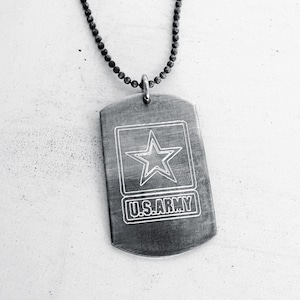 Army Dog Tag Necklace - Hand Stamped & Engraved Sterling Silver Dog Tags Necklace - US Military Deployment Gift - Army Mom Personalized Gift