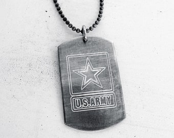 Army Dog Tag Necklace - Hand Stamped & Engraved Sterling Silver Dog Tags Necklace - US Military Deployment Gift - Army Mom Personalized Gift