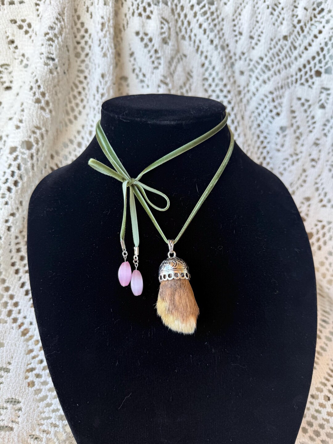 Mummified Rabbit Handmade Necklace With Mummified Bunny Rabbit Paw - Adorned With Gems ...