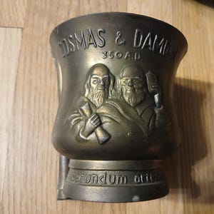 Christmas gift for a Pharmacist!  2 Brass Pharmacy Mortars and Pestles - RX - Coricidin - Antique collectible! - Can be purchased separately