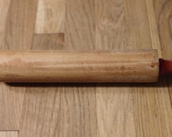 Vintage RED Rolling Pin- Maple - red handles - great country kitchen decor! 17-1/2" x 2"