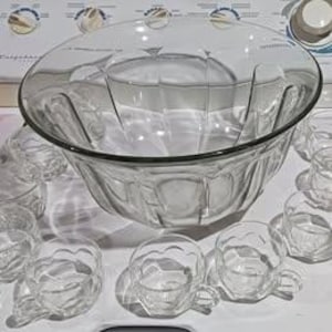 Vintage Punch Bowl with 34 Cups for large functions! Thumbprint Jubilee Glass - 1940&#39;s - A++ condition - PICKUP ONLY!