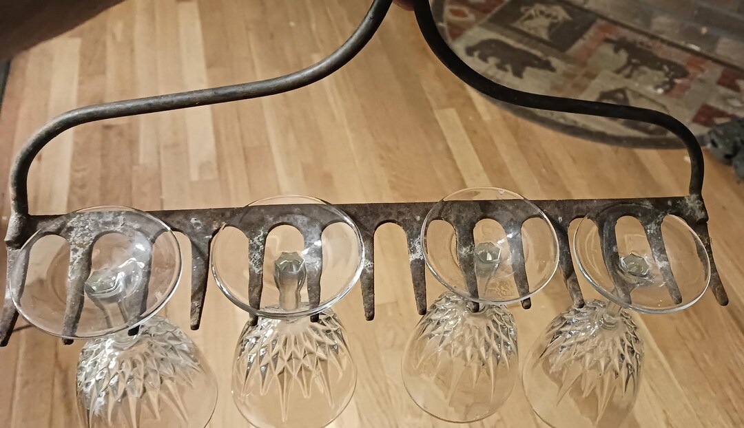 Winery Rake Country Wine Glass - Water Glass Holder - Vintage Steel Rake for Wall ...
