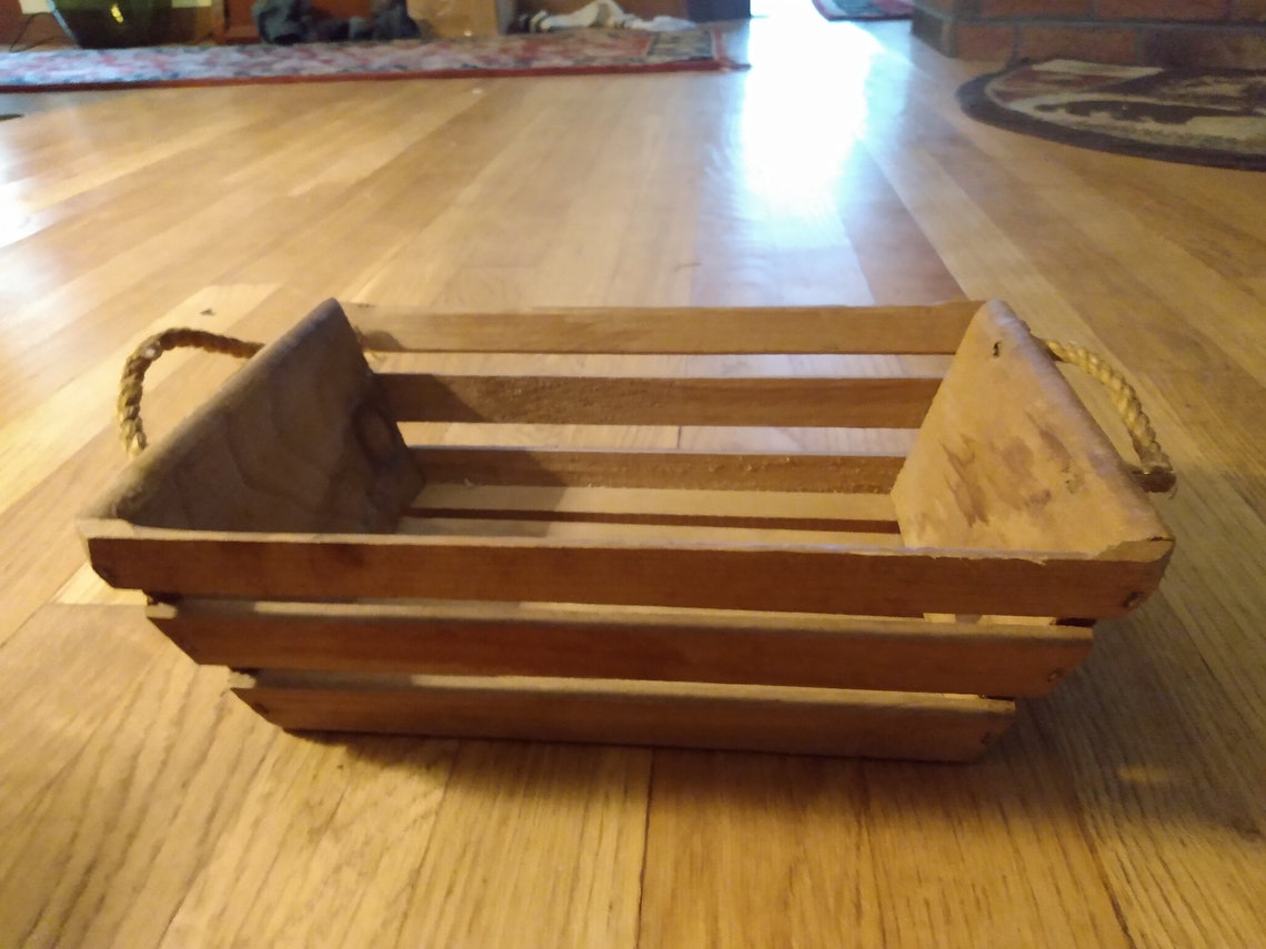 Pretty wood slat basket with rope handles Etsy