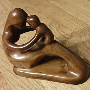 Carved Mother and Baby - Wood Sculpture 7&quot; long - Thailand - Beautiful!