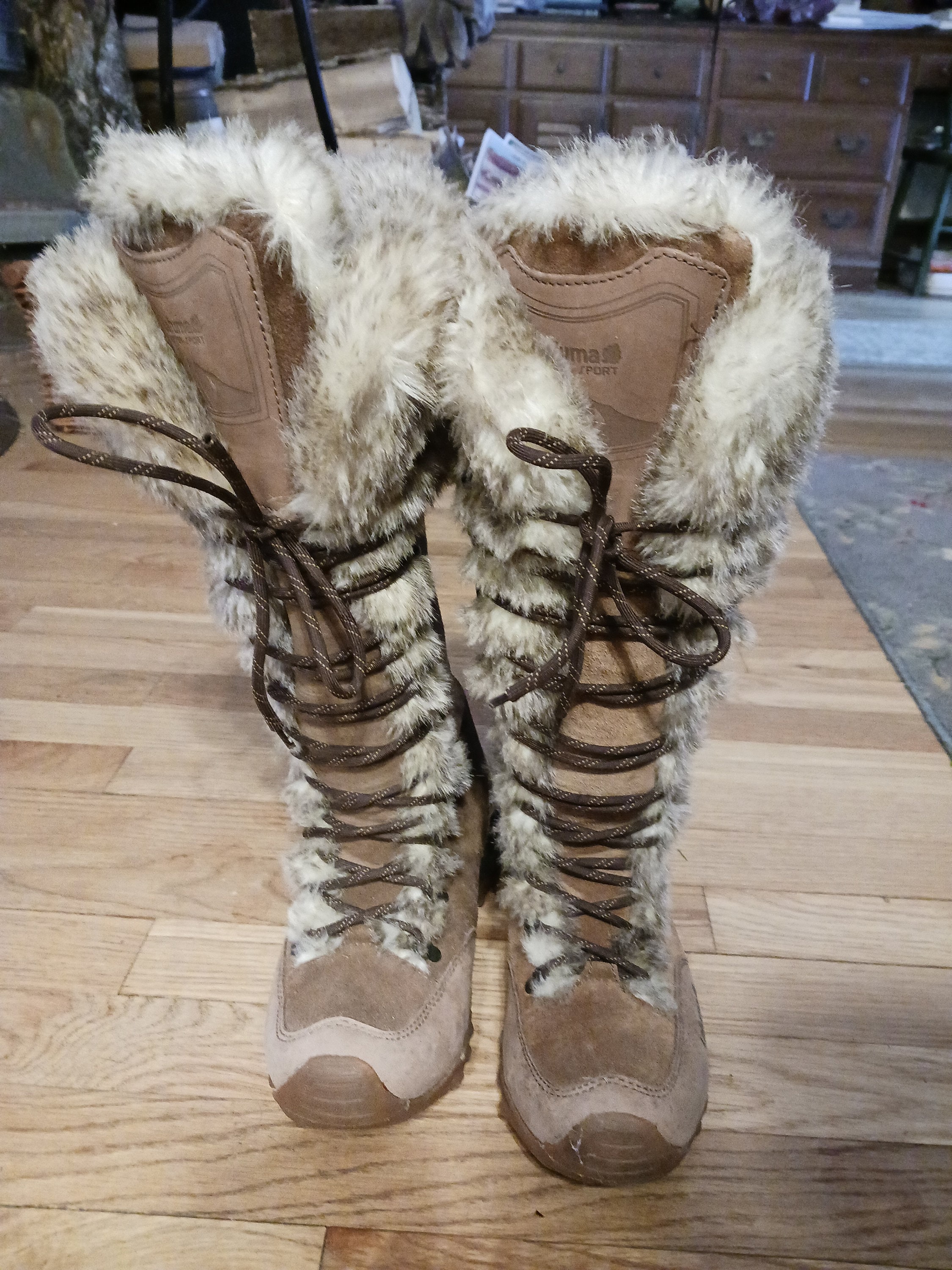 Naughtyangel Women Winter Warm Snow Ankle Boots Low Heels Faux Fox Rabbit Fur Tassel Shoes
