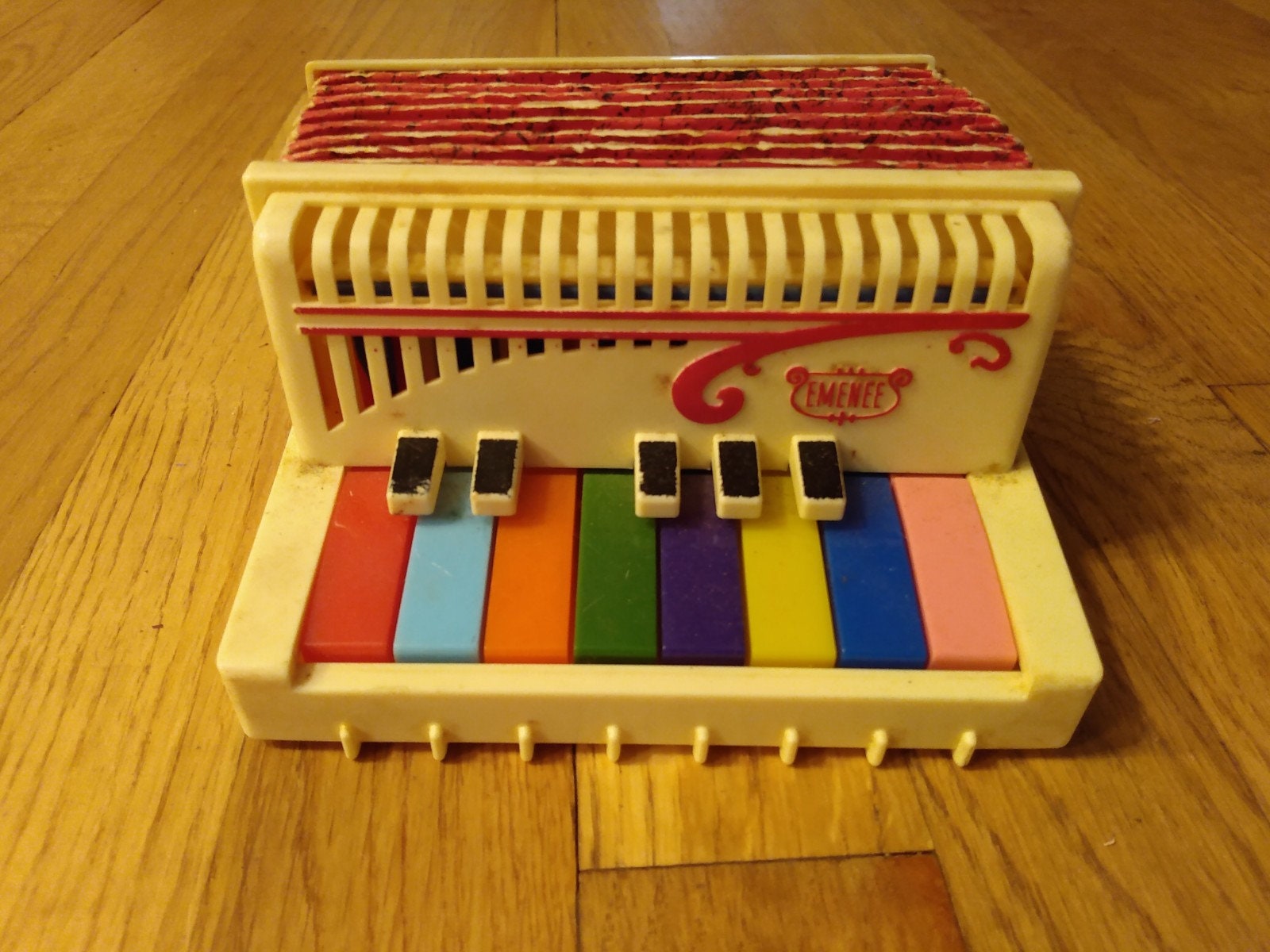 1955 Emenee Gold Piano Toy Accordion in Original Box no 405 - Ruby