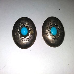 Vintage sterling and turquoise signed &quot;P&quot; clip on earrings!