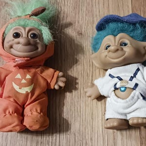 2 Collectible Trolls - 5&quot; Russ Troll dolls - Treasure Troll Baseball Player and Halloween Pumpkin - Can be purchased separately!