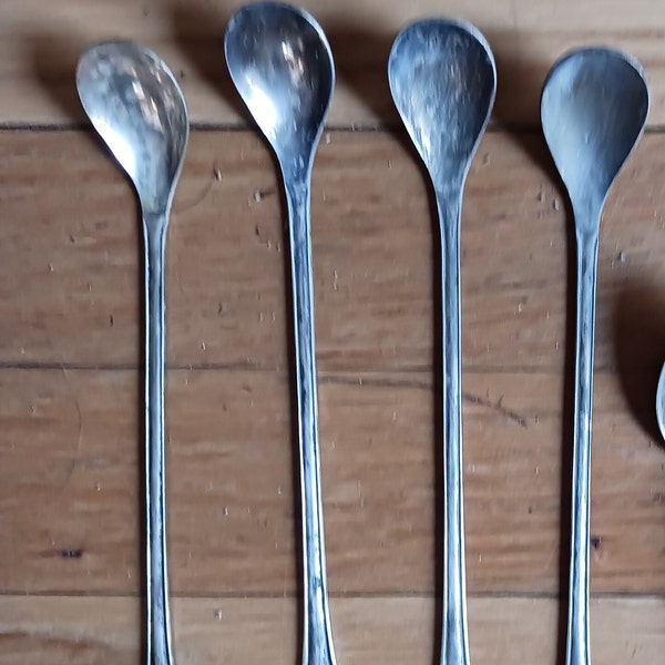 4 Long Handled Ice tea or Sugar Spoons - "Nickel Silver"