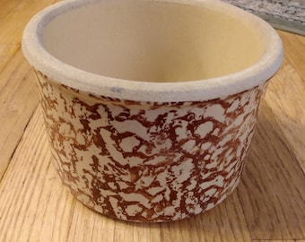 Roseville Pottery: Brown speckled or splatterware pottery crock bowl by R.R.P. Co. - Roseville, OH