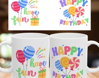 Joyeux anniversaire Mug Wrap Design : PNG SVG coloré (fichier à téléchargement numérique)