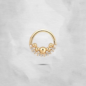 14K Real Gold Daith Piercing, Seamless Hinged Clicker, Tragus Piercing, Daith Jewelry, Helix Hoop Clicker, Opal Septum Ring, Conch Hoop 18G
