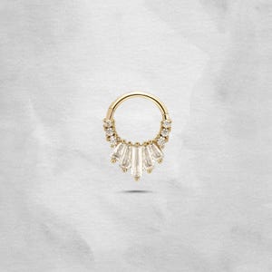 14K Solid Gold Ribbon Tragus Piercing, Dainty Helix Clicker, Opal Septum Ring, Gold Daith Hoop Ring, Gemstone Everyday Earring