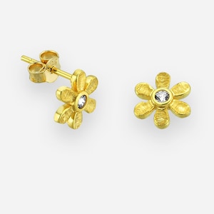 14K Solid Gold Zierliche Blumen Ohrstecker, Ohrring für kleine Mädchen, kleine Blumen Bolzen drücken zurück, Edelstein Blumen Ohrring, Blumen Schmuck