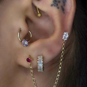 14K Gold Dangle Earrings, Double Chain Stud Earrings, Gold Drop Earrings, Gold Chain Earrings, Dainty Stud Earrings, Dangly Chain CZ Earring