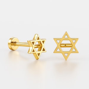14K Gold Star of David Earring, David Star Piercing, Jewish Jewelry, Magen David Studs, Hebrew Jewelry, Jew Earring, Gift for Jewish Friend