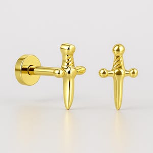 14 kt gouden dolkpiercing, helix tragusoorbel, minimalistische stud