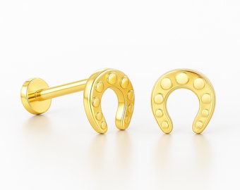 14K Solid Gold Horseshoe Earring: Helix, Tragus, Cartilage Piercing