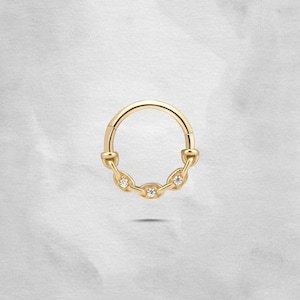 14-karatowy złoty opalowy pierścionek z przegrodą, piercing Daith Conch, piercing Helix, Tragus Hoop, piercing Daith 18G, piercing z litego złota, Rose Daith