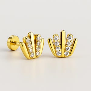14K Gold Hamsa Ear Stud Piercing, Fatima Hand Cartilage Earring, Dainty Helix Stud, Gold Tiny Daith Earrings, Hamsa Studs, Luck Earring 14K