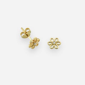 14K Real Gold Tiny Flower Earrings, Earrings for Little Girl, Floral Studs Push back, Jewelry Gift for Sister, Hypoallergenic Gold Studs