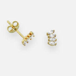 14K Solid Gold Curved Climber Earring, Marquise Cut Stud, Dainty Gemstone Cluster Earring, Unique Design Jewelry, Handmade Fine Jewelry