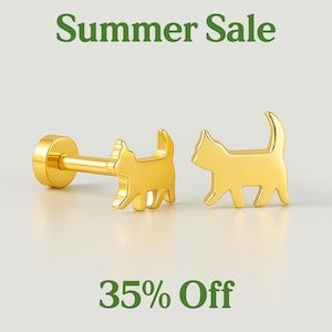 14K Solid Gold Cat Stud Earring, Tiny Cat Piercing, Minimalist Animal Tragus, Cartilage Stud, Cat Gift, 18G Conch, Jewelry for Cat Lover