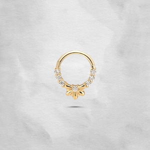 14K Gold Seamless Hinged Septum Clicker, Nose Ring, Helix Hoop Clicker, Cartilage Earring, Daith Jewelry, Septum Ring, Gold Daith Piercing