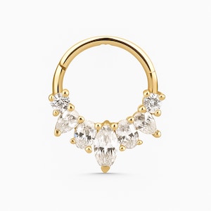 14K Gold Septum Ring, Gold Septum Hoop Clicker, Septum Jewelry 18G, White Gold Septum Piercing, Nose Ring, Daith Earring, Conch Piercing 8mm