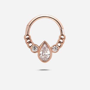 14K Rose Gold Teardrop Piercing, Seamless Hinged Helix Clicker, Conch Piercing, Daith Earring 18G, Septum Ring, Nose Hoop, Cartilage Earring
