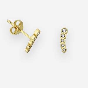 14K Solid Gold Curved Climber Bezel Setting Earring, Dainty Gemstone Cluster Earring, Unique Design Jewelry, Handmade Fine Jewelry